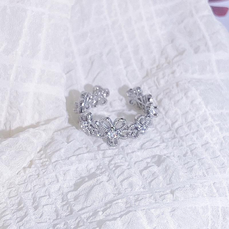 Heavy Industry Lace Pattern Small Flower Inlaid Zir*****Pen Ring Stacked With Niche Design Light Luxury High-End Personalized Ring