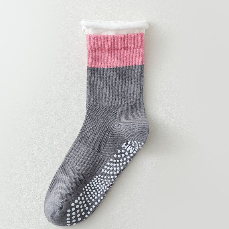 

New Color Matching Professional Yoga Socks Women Spring/Summer Tube Silicone Non-Slip Indoor Sports Fitness Special Pilates Socks 9057 Gray [1 pair]]