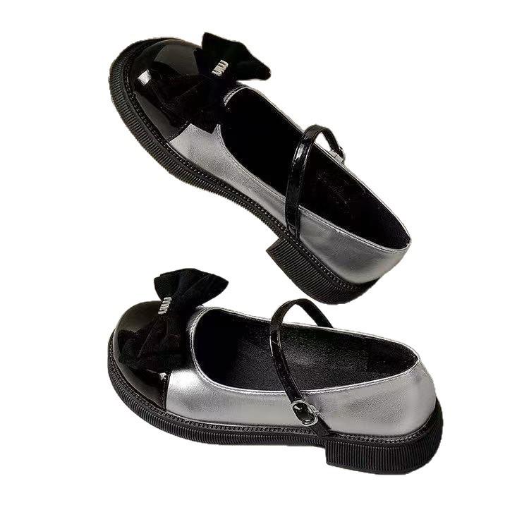 Mary Jane Small Leather Shoes Women's Autumn New Bow with Light Thick Heel Single Shoes