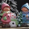 Lighted Ceramic Christmas Figurine Cute Light Up Boy Girl Tree Snowman Statue for Holiday Winter Indoor Mantel Tabletop Fireplace Decor