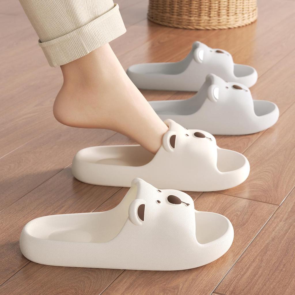 Cute Bear Women Home slippers Thick Bottom Soft Beach Slides Fashion Comfortable Non-slip Slippers Cartoon Lightweight Men Bathroom Slippers