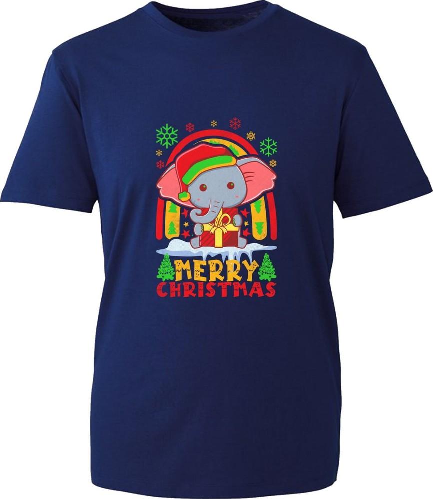 Merry Christmas Festive T Shirt Santa Elephant Cartoon Characters Xmas Gift Top