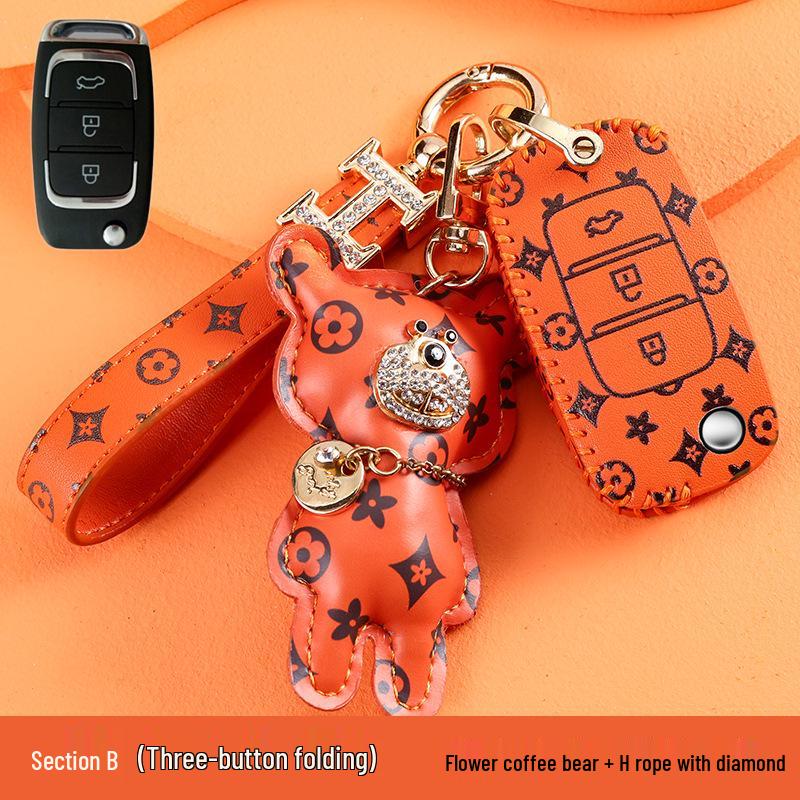 Women's High-End Cheetah CS10/CS9 Car Key Case - Classic Old Flower Design