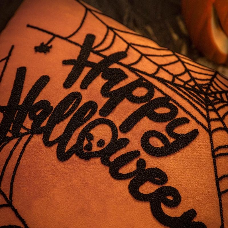 Sturdy Polyester Halloweens Throw Pillowcase With Closure Seasonal Embroidery Sofa Bedroom