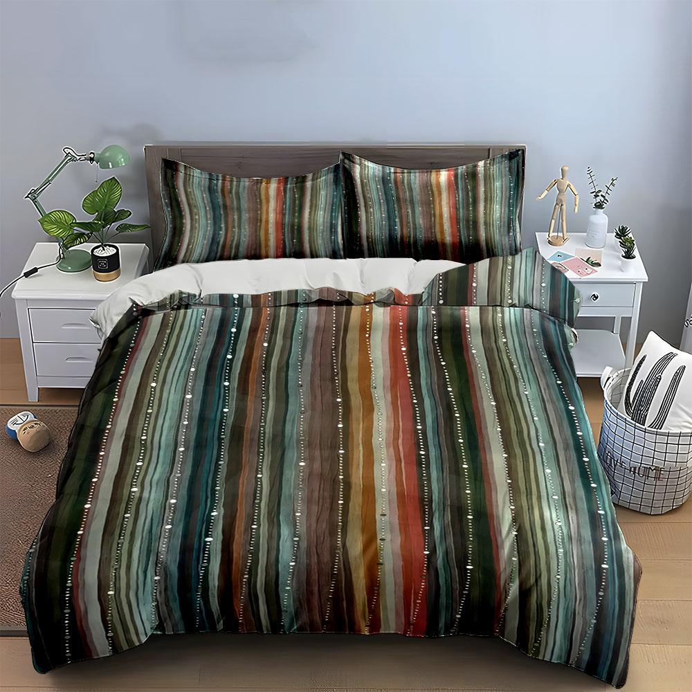 Vertical multicolored striped pattern. Bedding sets Duvet cover sets Duvet covers Pillowcases(1 * Duvet Cover 2 * Pillowcases, without duvet insert)