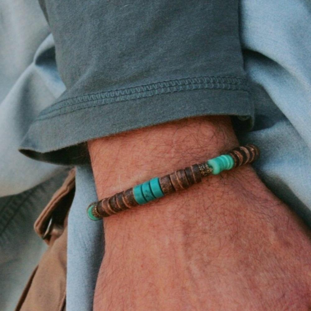 Retro Coconut Shell Wood Bead Bracelet Bohemian Imitation Green Natural Stone Men Bracelet Fashion Women Jewelry Accessories