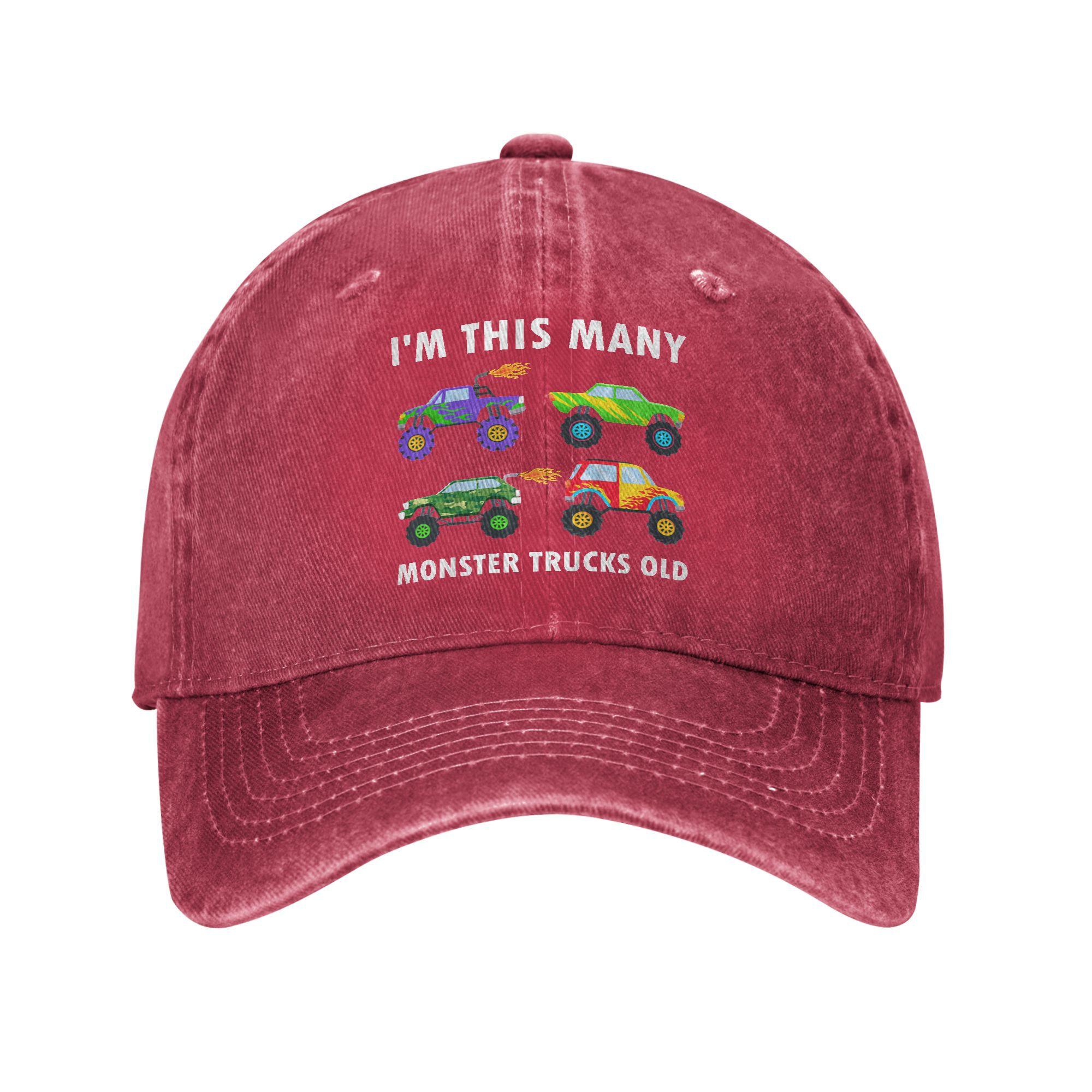 

Kids 4 Years Old Boy Monster Trucks Old 4th Birthday Washed Baseball Cap Trucker Hat Summer Unisex Hunting Camping Baseball Caps One Size