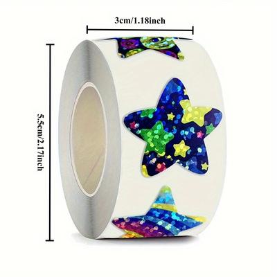 500pcs Star Stickers Roll, Gift Packaging Label, Glossy Self-Adhesive Paper Stickers, Glittery Round Star Shapes