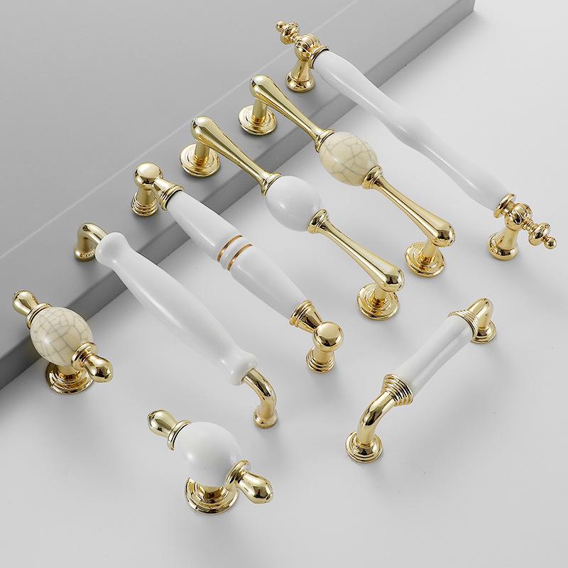 Nowoczesny Minimalistyczny Złoty Stop Aluminium Ceramiczna Rączka do Drzwi Szafek i Garderób
