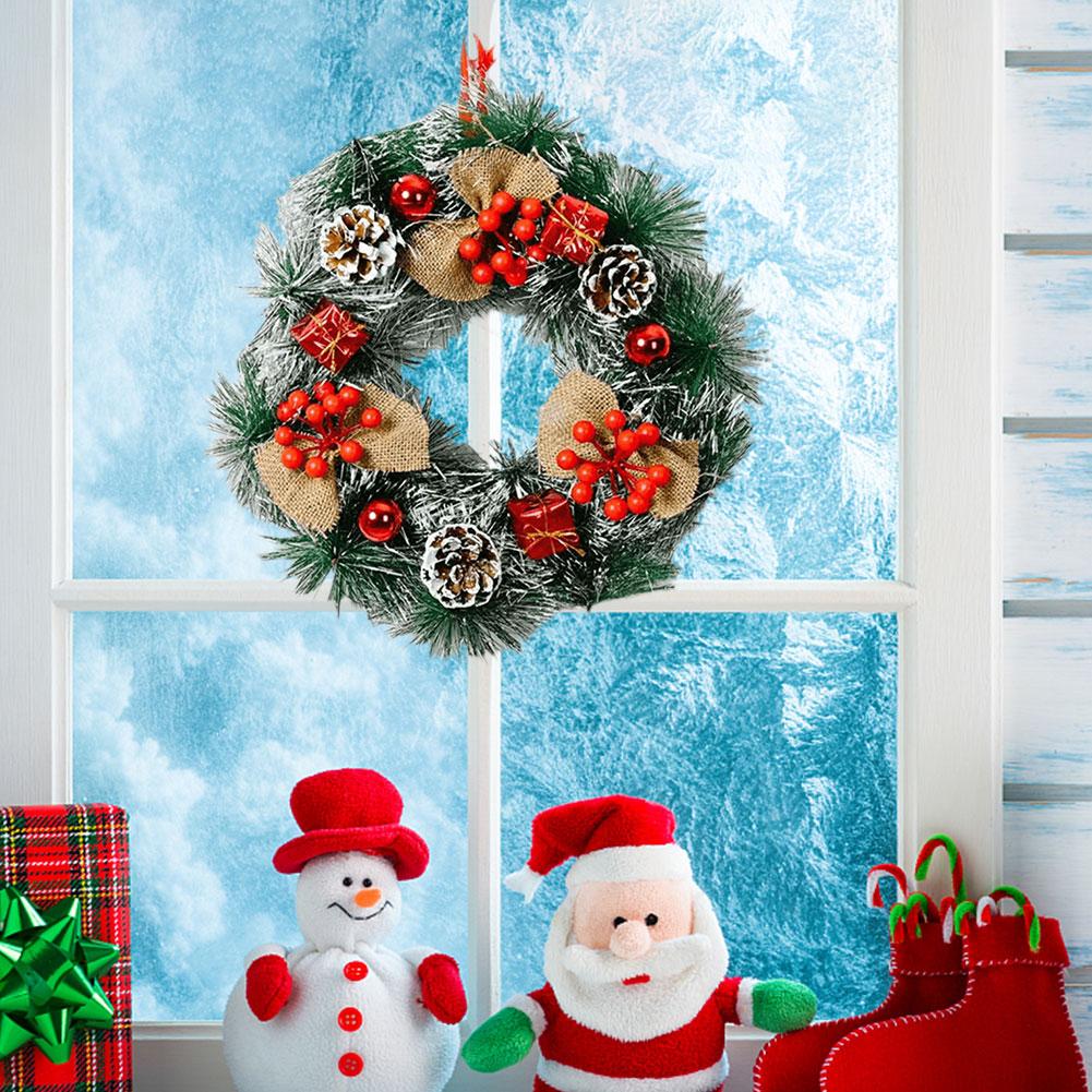 Christmas Door Decor Wreaths Realistic Hanging Wreath Garland Decoration Versatile Bow/Berry/Santa/Reindeer for Home Party Decor