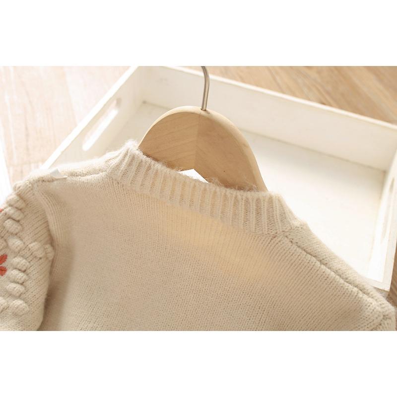 Childrens Girls Autumn Sweater Spring Clothes Sweet Flower Sweaters Embroidery Knitted Cardigan Warm Kids Outerwear Korean Baby Girl Clothes