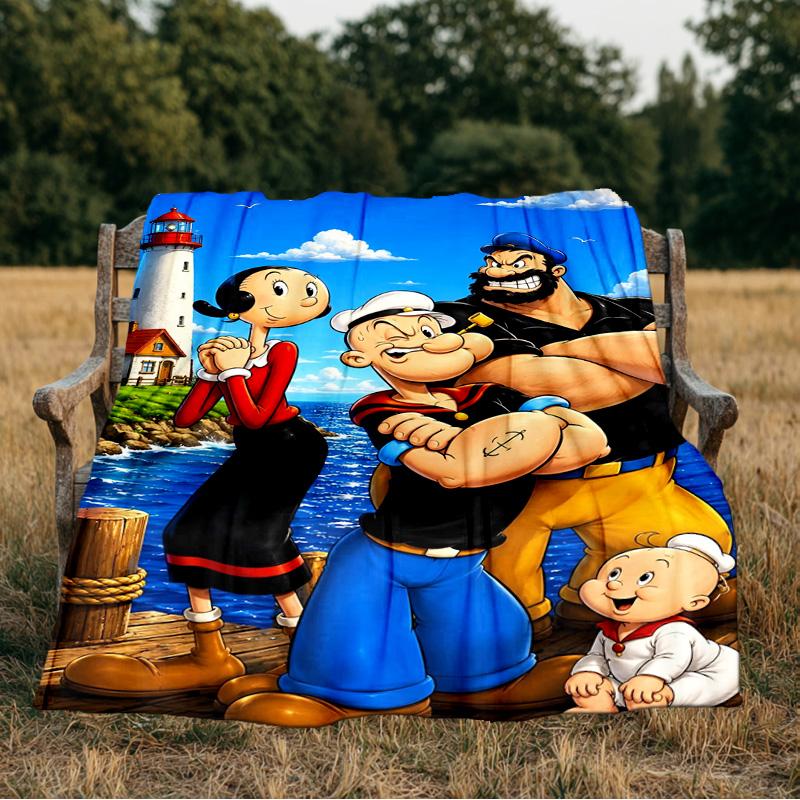 Popeye's Strength Displayed Blanket Flannel Throw for Sofa, Indoor, Camping, Living Room, Office, Chair, And Bed Soft Birthday Gift