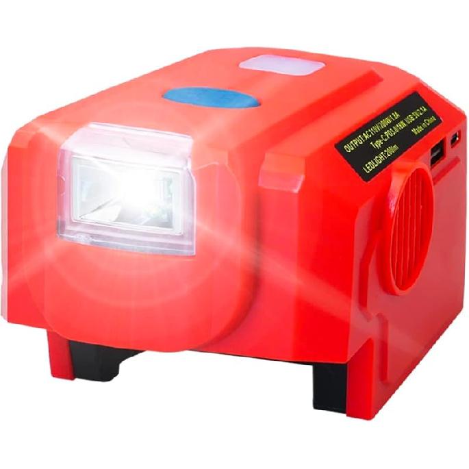 150W Power Inverter Generator Fit for Ryobi 18V Lithium Battery, DC 18V to AC 110V-120V Portable Power Station, with 2 USB & AC Outlet & 200LM LED