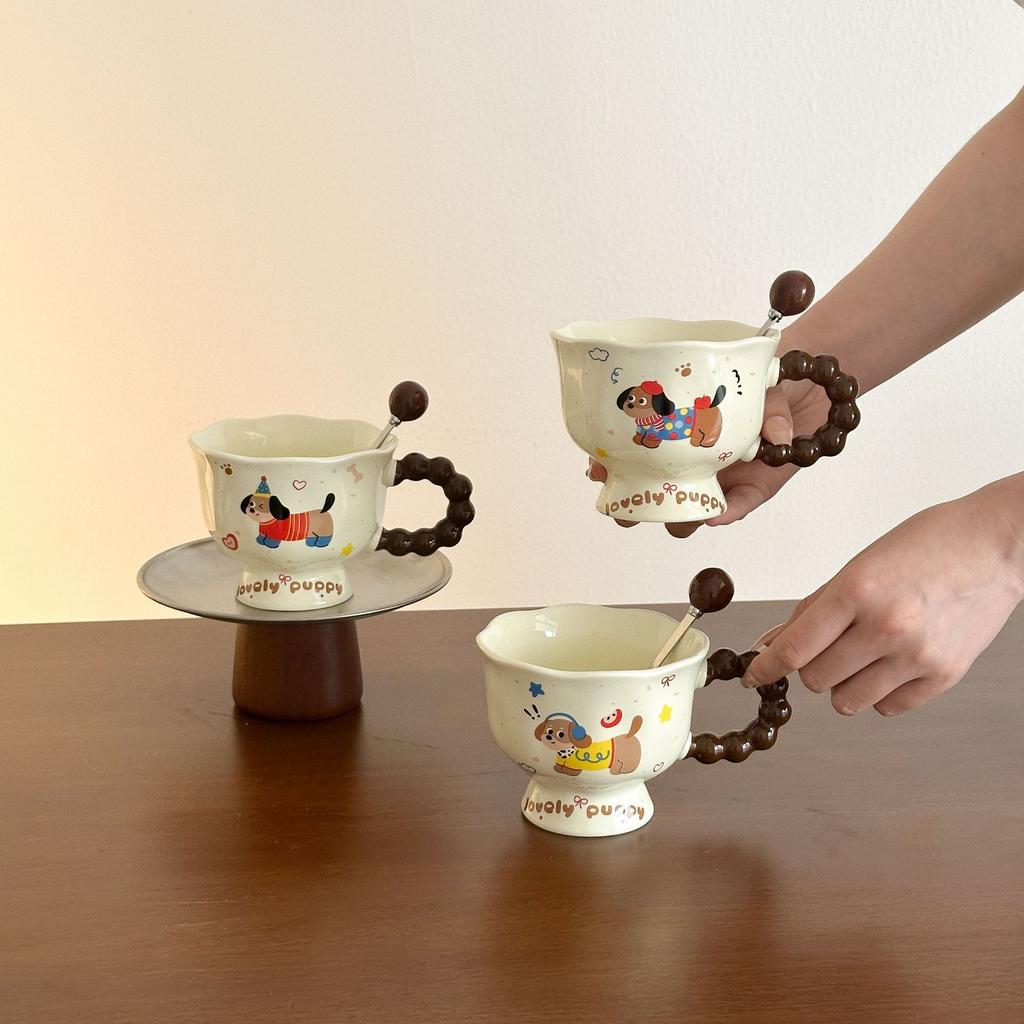 Niedlicher Dackel Welpe Tasse Keramik Wasserbecher Mädchen Zuhause Frühstück Kaffee Milch Tasse Praktisches Geschenkset