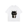 Koszulka oversize czarna wściekły czarny kot trzymający kubek kawy nadruk casualowy do noszenia na co dzień