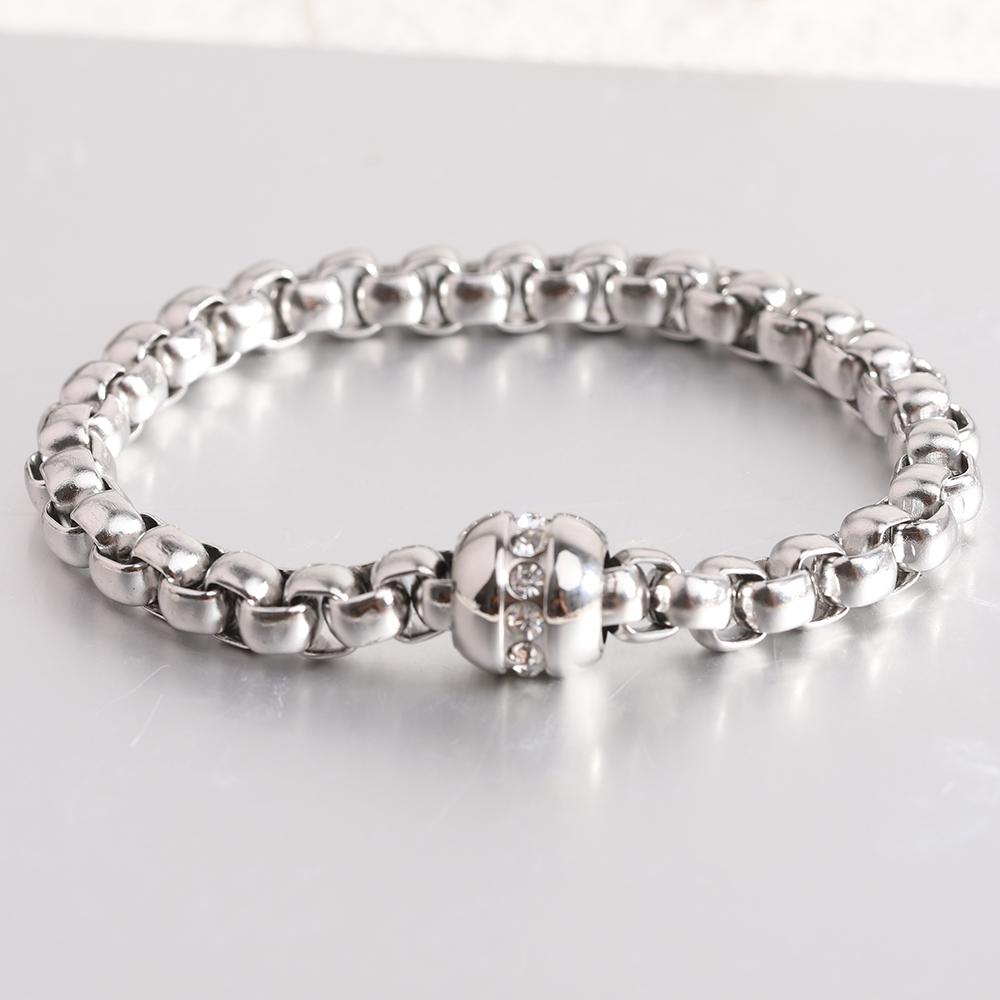 Street Trendsetter Rap Personality Versatile 7MM Square Round Bead Stainless Steel Bracelet 18K Gold