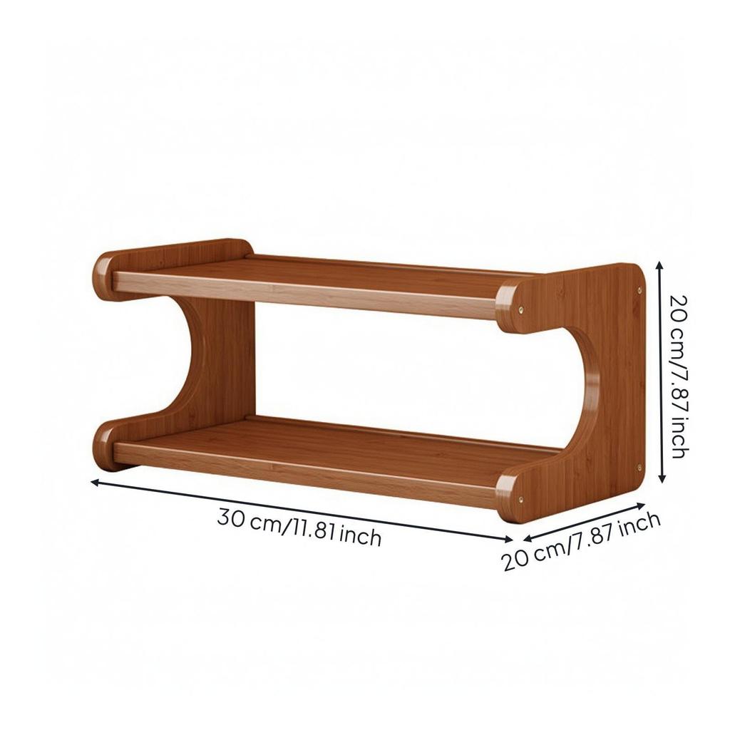 Screwless Bamboo Desktop Storage Rack | Rounded Smooth Edges, Warm , for Office 2 Tier 30CM