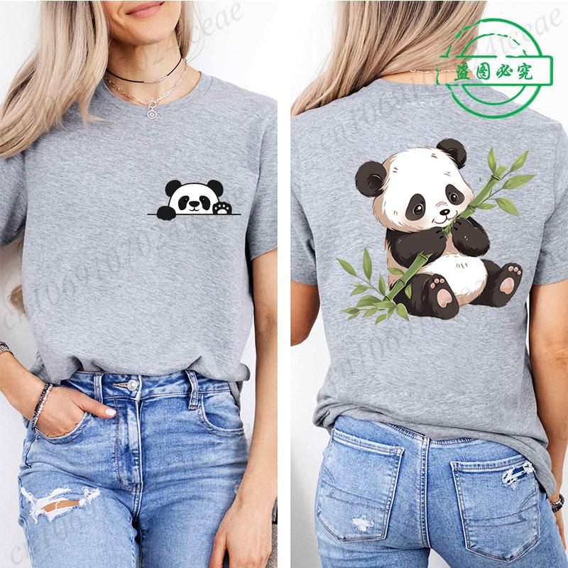 Bambusová Panda Dámské Grafické Tričko pro Ženy Dívka Krátký Rukáv Kulatý Výstřih Ležérní Top na Léto a Jaro, Dámské Oblečení