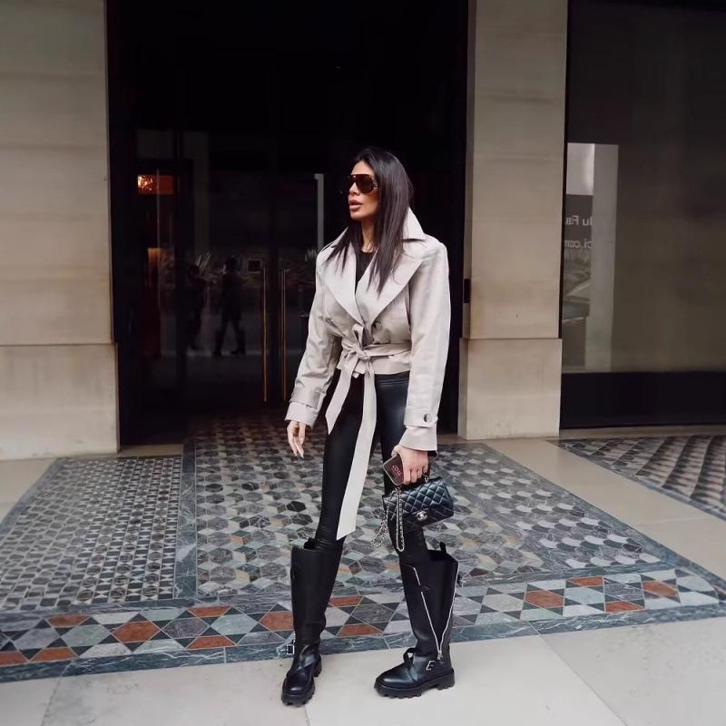 Chaqueta Gabardina Casual con Cinturón y Solapas Moda Femenina Euroamericana