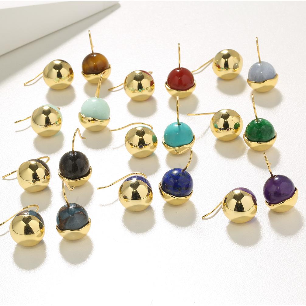 Naturlige jade turkis agat øredobber antikke øredobber kvinners nisje high-end følelse 925 sterlingsølv belagt 18k ørekrok