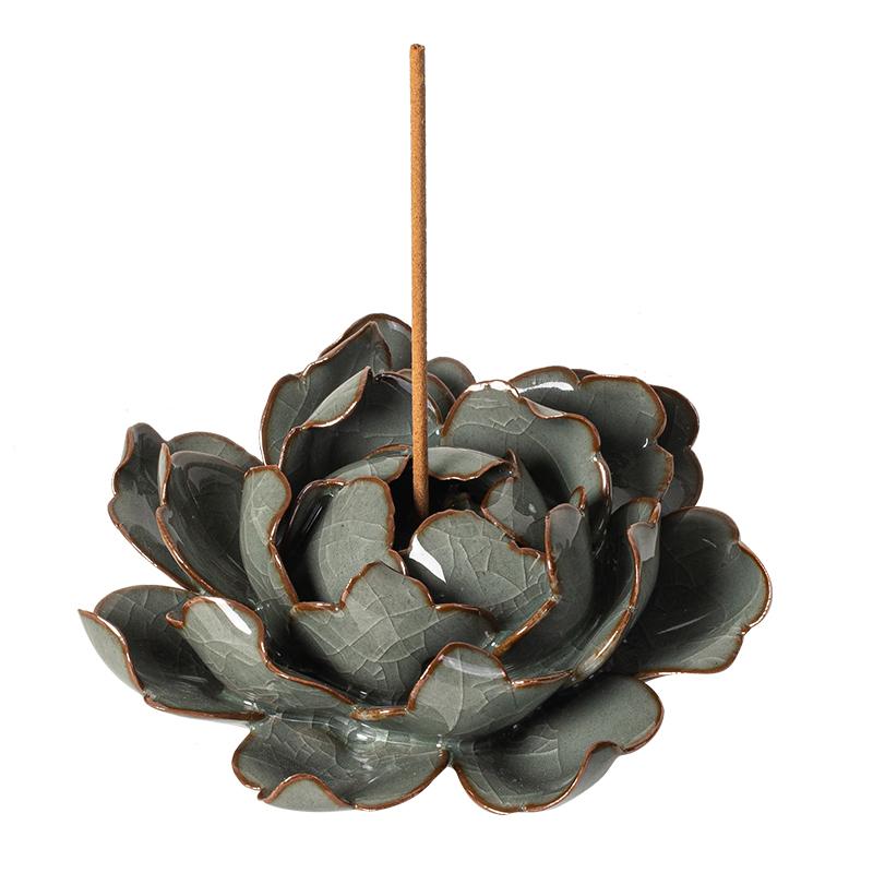 Handmade Ceramic Ge Kiln Peony Thread Incense Stove Incense Insertion Retro Home Interior Creative Sandalwood Agarwood Seat