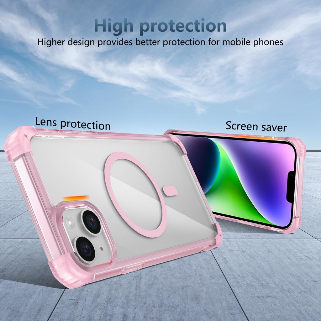 For iPhone 13/14 Magnetic Case TPU+PC Clear Back Phone Cover Reinforced Drop Protection