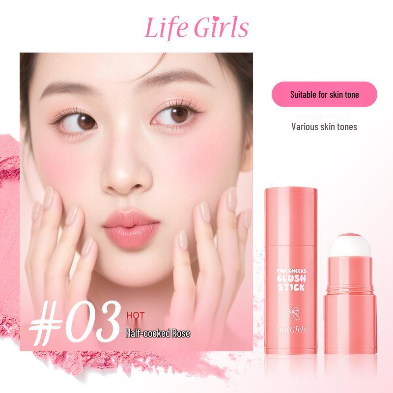 GirlSoft Blush Stick: Energetic Korean-Style Pink for Tender, Low-Saturation Look – Easy Dab Sponge Application