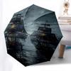 Pirate ships, Dark ocean Themed Automatic Opening and Closing Umbrella, Brightly Colored 8 rib Portable Umbrella, Suitable for Men and Women