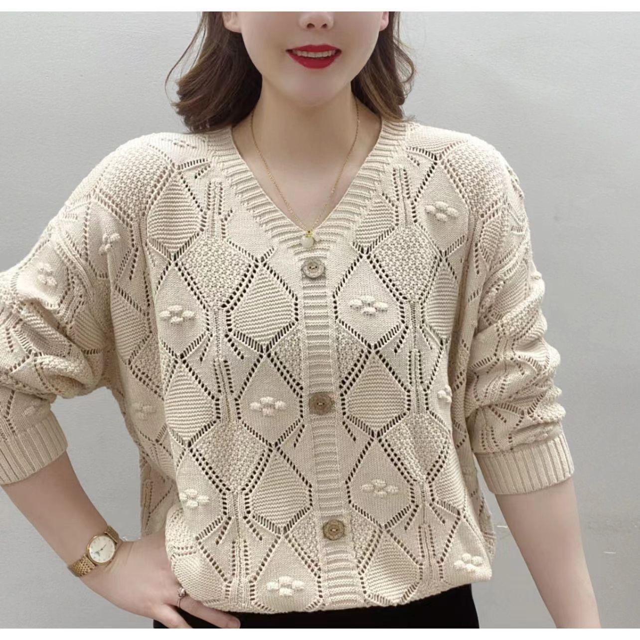 

Жаккардовый свитер с V-образным вырезом и ажурной вязкой, женский, весенне-осенний, в западном стиле, универсальный, вязаный XS бежевый