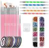 Nail Art Tool Kit Set with Drawing Brushes, Dotting Pen, Glitter Sequins, Professional Manicure DIY Nail Decoration Set