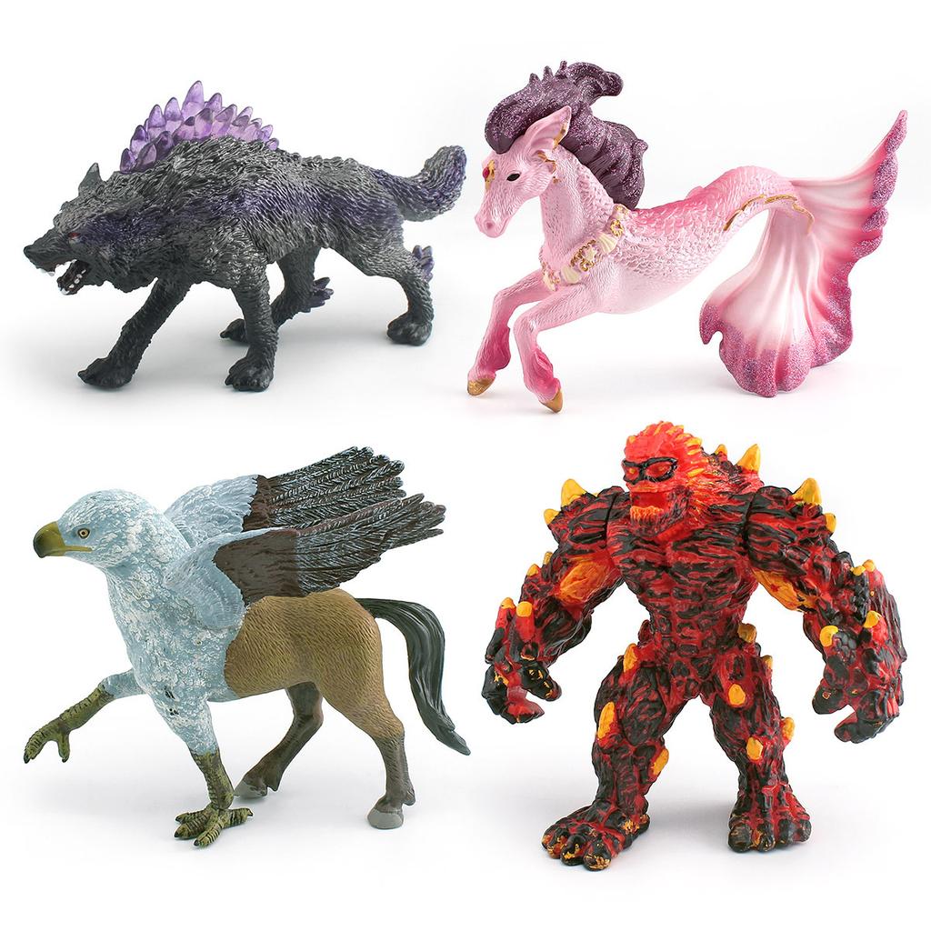 Realistic Mythology Western Magma Golem Shadow Wolf Griffin Seahorse Model Toy Collection