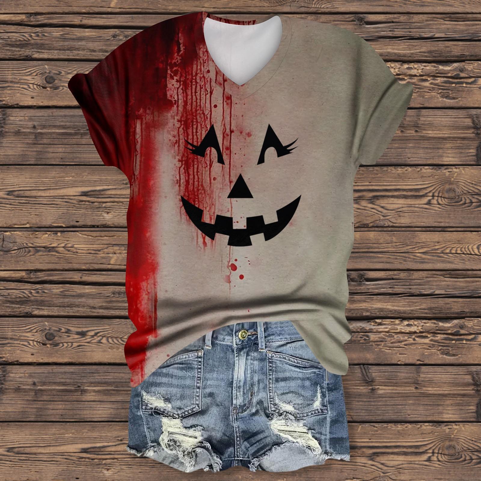 

Женская модная повседневная футболка с коротким рукавом и принтом на Хэллоуин, элегантные топы на Хэллоуин S