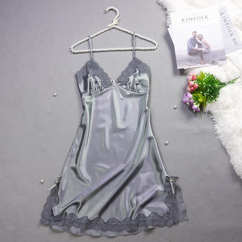 Women's Summer Lace Trim Ice Silk Pajama Set - Cool, Breathable Camisole Nightgown with Short Skirt