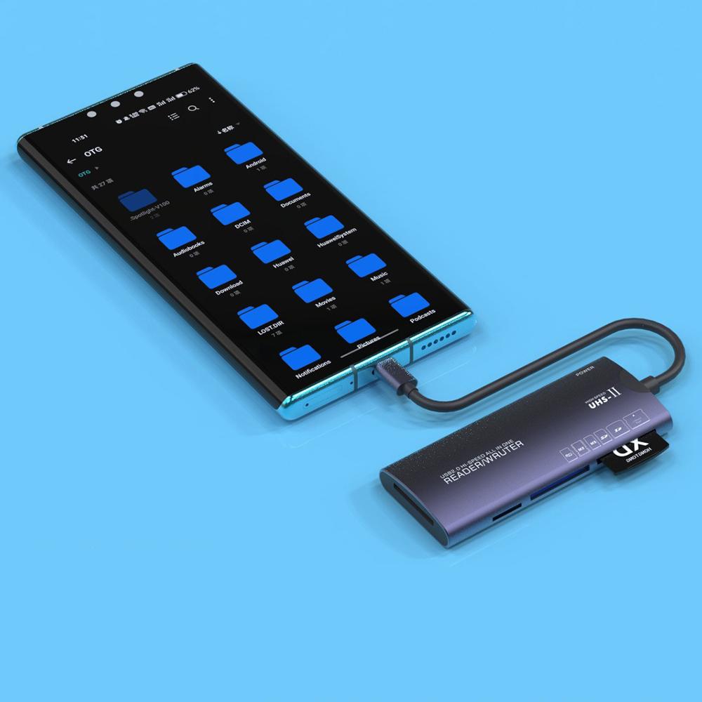 USB Type C All In One Card Reader Micro SD TF XD CF M2 MS Card Viewing Adapter Aluminum Alloy Memory 6 In 1 Card Writing Dongle