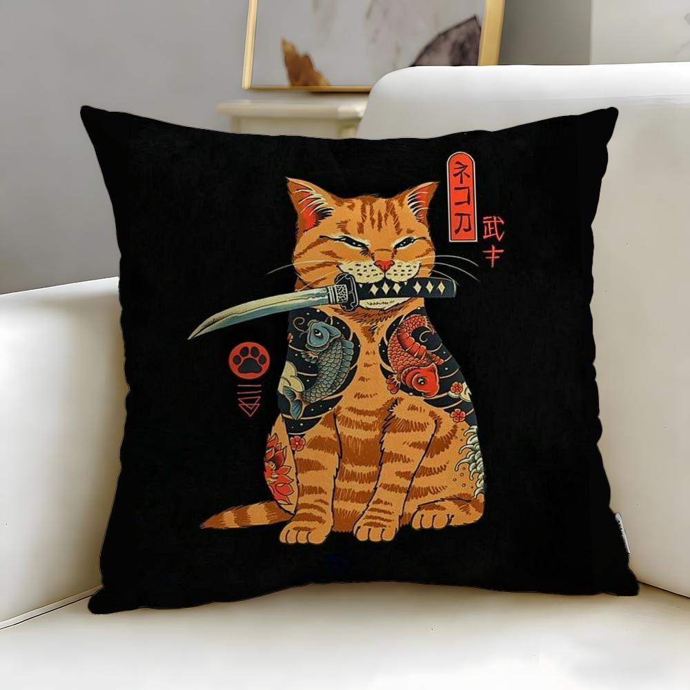 Classic Theme Japanese Style Cat Cushion Cover Soft & Easy-Wash Pillow Case – Versatile for Couch, Bed, Travel and Office
