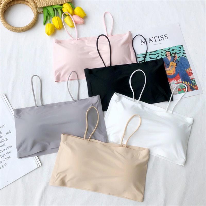 Korean Style Summer Ice Silk Camisole with Chest Pad - Anti-Exposure Sports Vest for Students