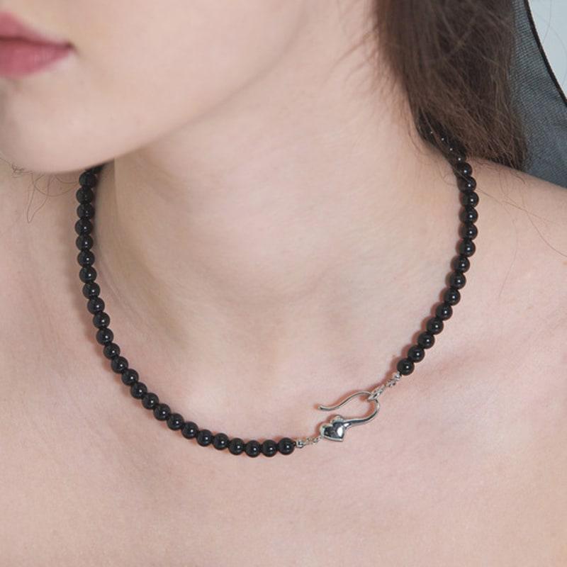 

noonoo fingers Jet Heart Necklace WHITE GOLD