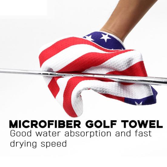 Professional Golf Caddy Towel with Carabiner National Flag Pattern Superfiber Towel Multifunctional Golf Ball Putter Reusable Golf Club Head