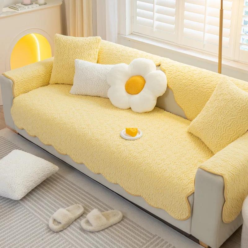 

Подушка для дивана, утолщенная подушка, новый нескользящий чехол для дивана из кожи в кремовом стиле, полотенце из ткани, кашемир, зимний плюш 70x70