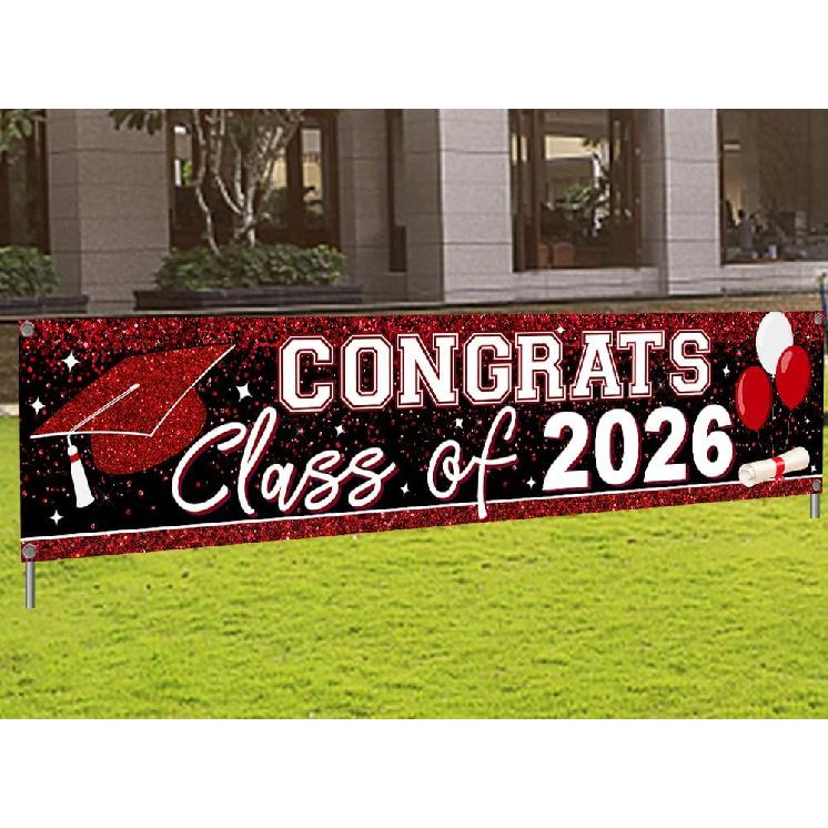 Large Congrats Grad Banner Gold Class of 2026 Banner Backdrop Graduation 2026 Yard Sign for Graduation Party Supplies Graduation Decorations 2026