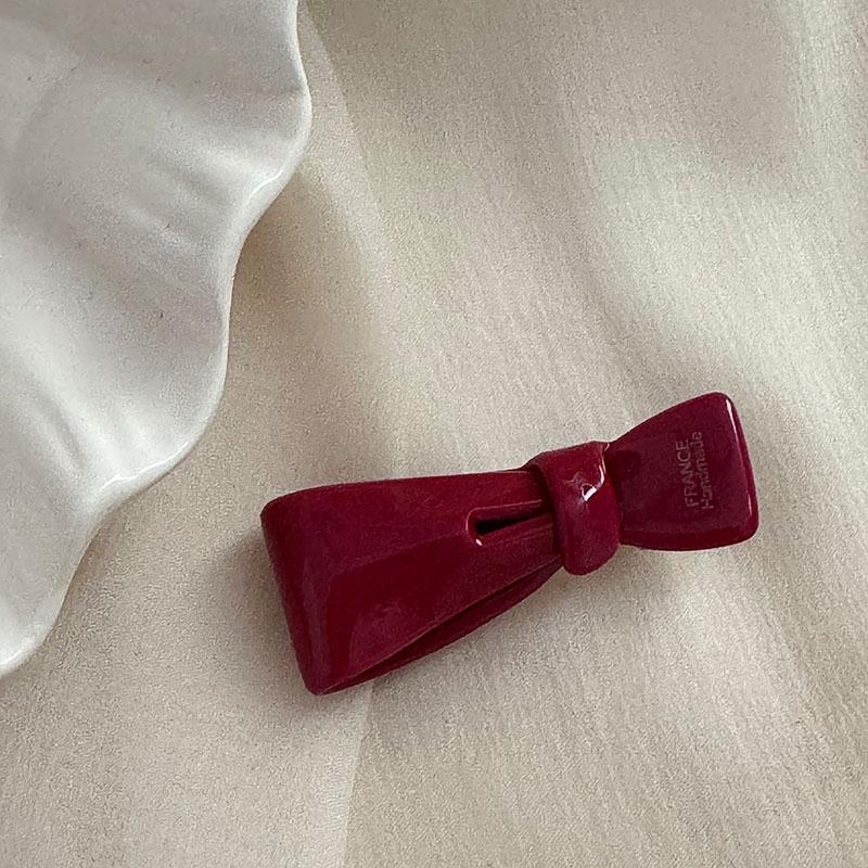 Festive Wine Red Bow Duckbill Hair Clip - Sweet Retro Style