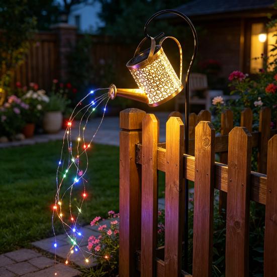 Solar Watering Can Lamp IP44 Waterproof Outdoor Garden Yard Pathway Patio Lawn Hollowed Water Can Lantern String Light