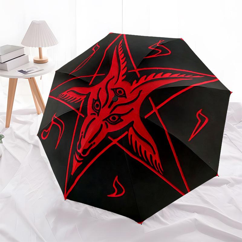 1pc Baphomet Symbol Automatic Open/close, Heavy-Duty Iron Frame & 8-Rib structure, Compact Folding Umbrella for Women/Men, All-Season Travel, Hallowee