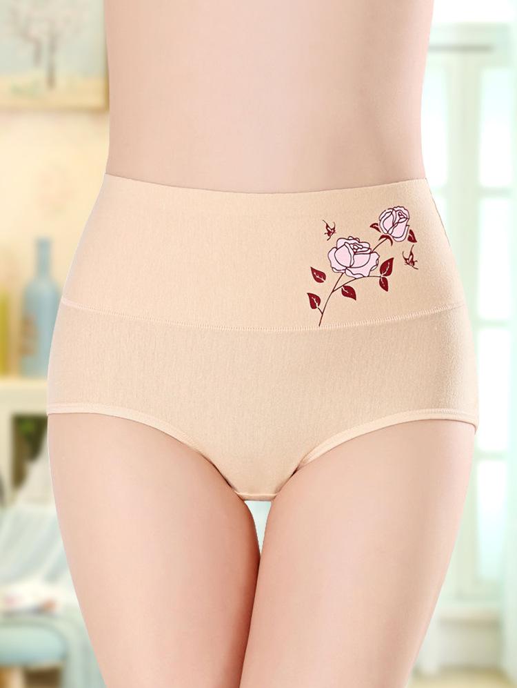 High Waist Tummy Control Women's Cotton Panties - Floral Print, Plus Size, Triangle Design for Hip Lift.