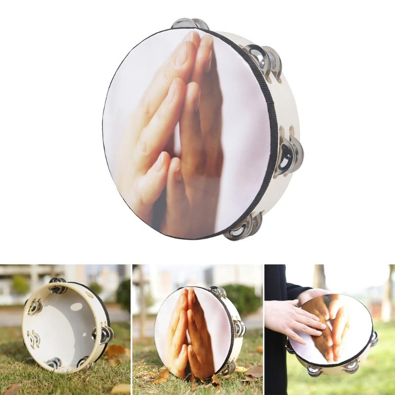  Bells Drum Handheld Tambourine Freestyles Hand Bells Musical Percussion Instrument for Family Party Child Tambourine