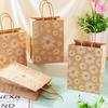 Cheriswelry 12Pcs Kraft Paper Bags Daisy Flower Paper Gift Bags Brown Shopping Bags with Handles 20.1x14.8x0.2cm for Wedding Party Favors Packaging