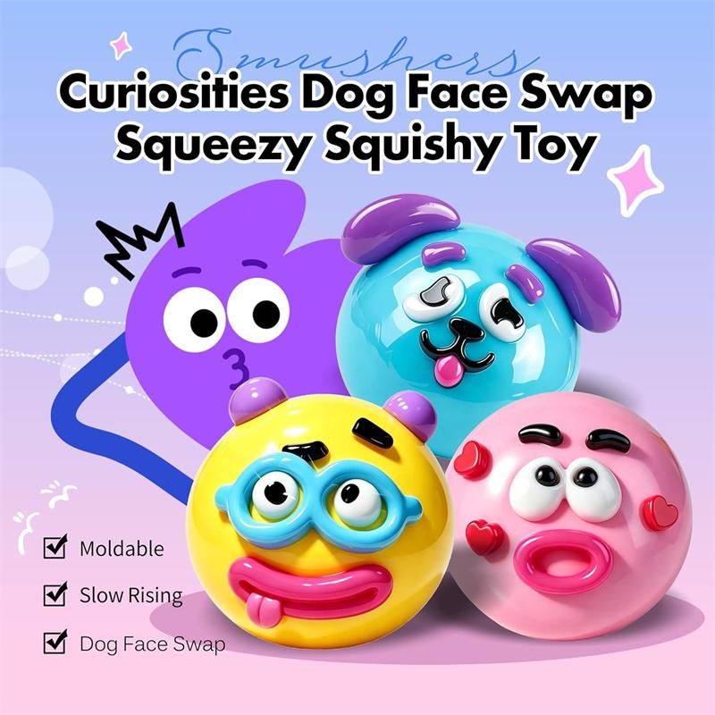 DIY Kawaii Emotikony Psí Tvář Swap Squishy Mačkací Fidget Hračka Úleva od Stresu Senzorický Barevný Míček pro Autismus ADHD Dospělé Dárek