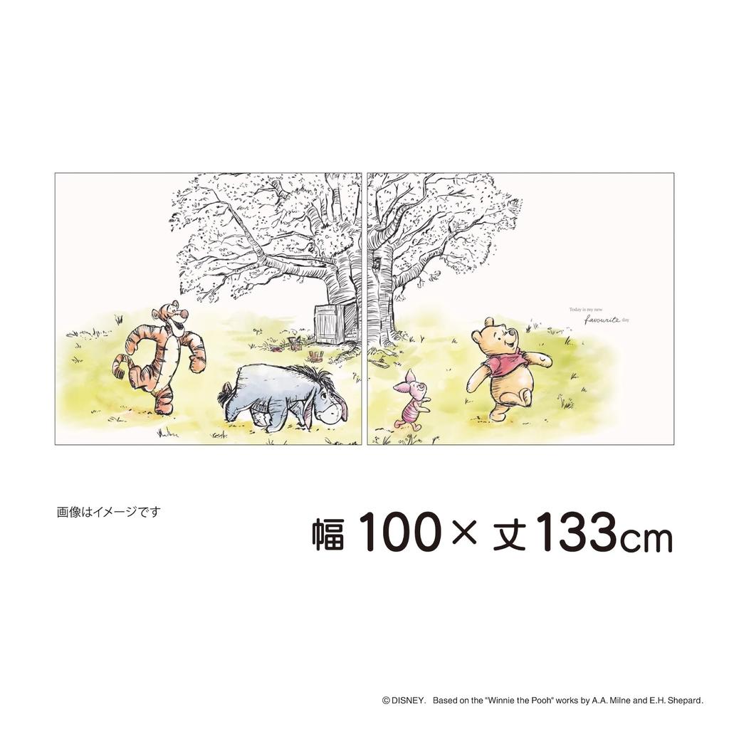MORIPiLO Disney Lace Curtains Winnie the Pooh Connectable Art 100cm x 133cm Washable Cute Disney Character Goods Yellow Makura no Morishita - (Picture