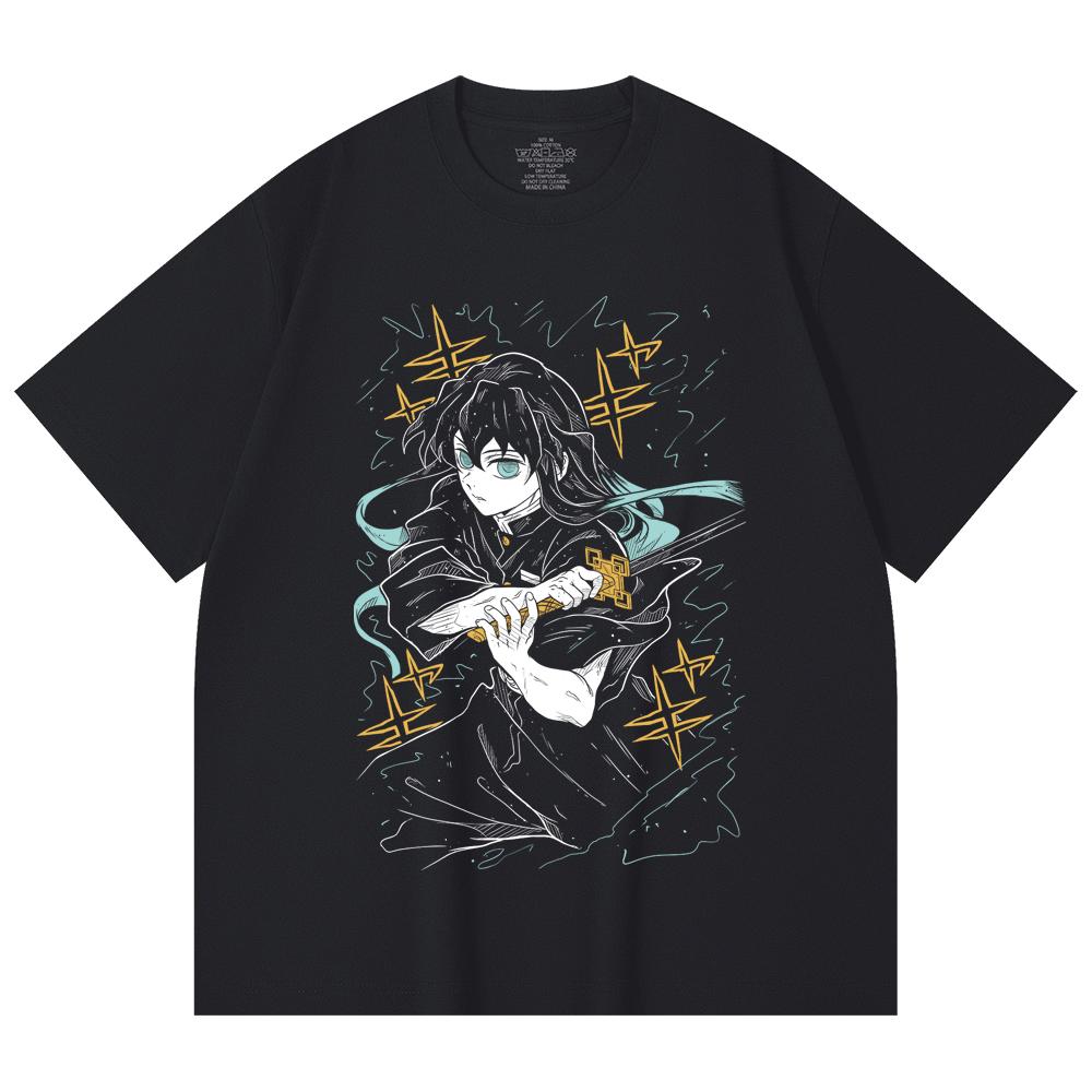 230 g/m² 100% Baumwolle Demon Slayer V46 Tokito Aufdruck Unisex Schweres Baumwoll-T-Shirt