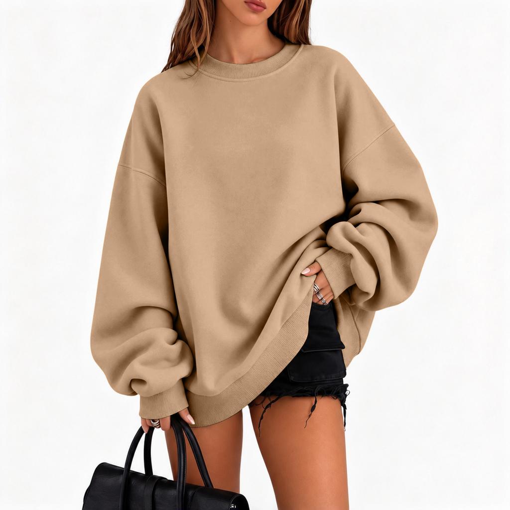 Women's Fall Winter Casual Crewneck Sweatshirt Color Long Sleeve Top